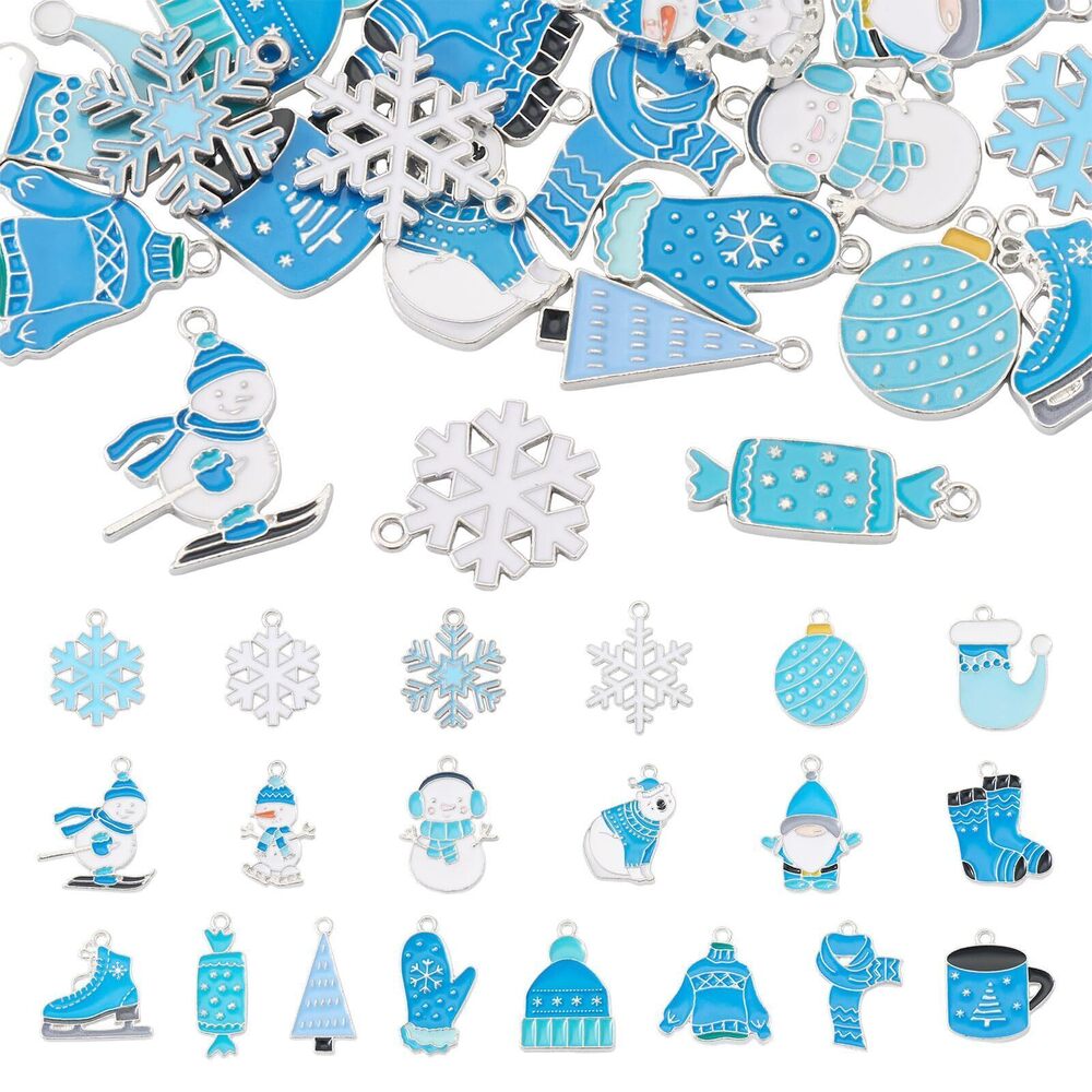 1647 20Pcs Winter Enamel Charms Blue White Christmas Tree Clothes Gloves
